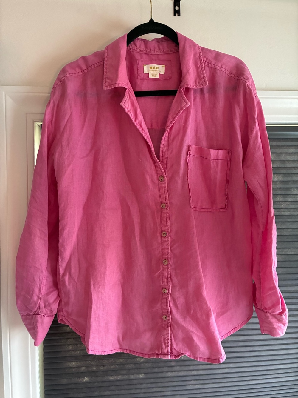 Maeve Pink Button-Down Shirt 100% Linen